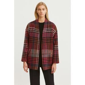 Rachel Zoe Plaid Tweed Wool Blend Coat Pink Check Longline Jacket Size M